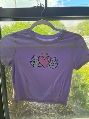 Zumiez Lavender Crop Tee with Pink Heart & Wings Graphic